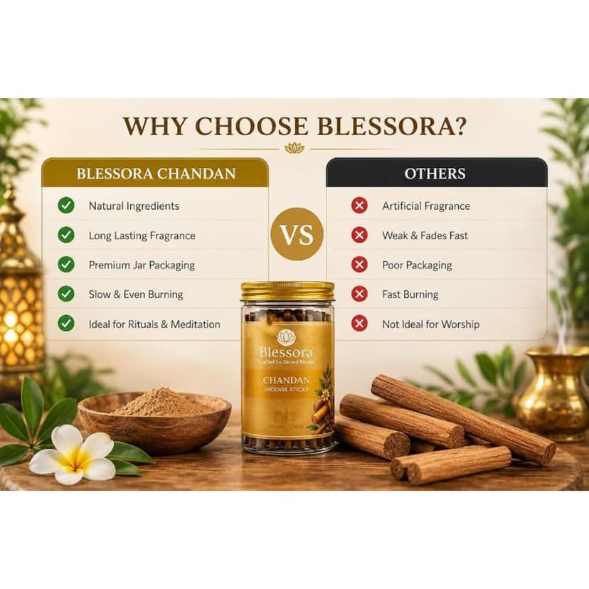 Incense Sticks - Chandan Bambooless Smokeless Agarbatti for Pooja Meditation & Home Fragrance (45 Sticks) view 6