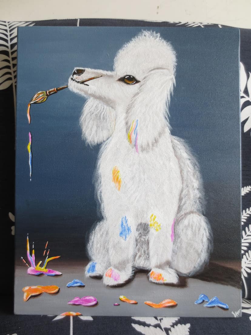 Handmade Acrylic Canvas Painting with in-built frame - "Artisty Poodle" view 2
