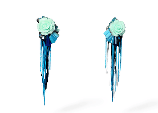Elegant Blue Rose Long Tassel Earrings