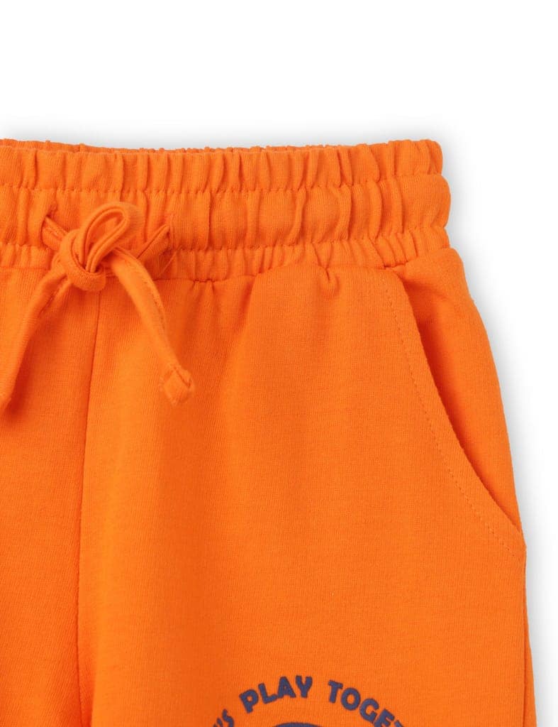 Boys Shorts Cotton French Terry Scarlet Ibis Orange Baby Penguin view 3