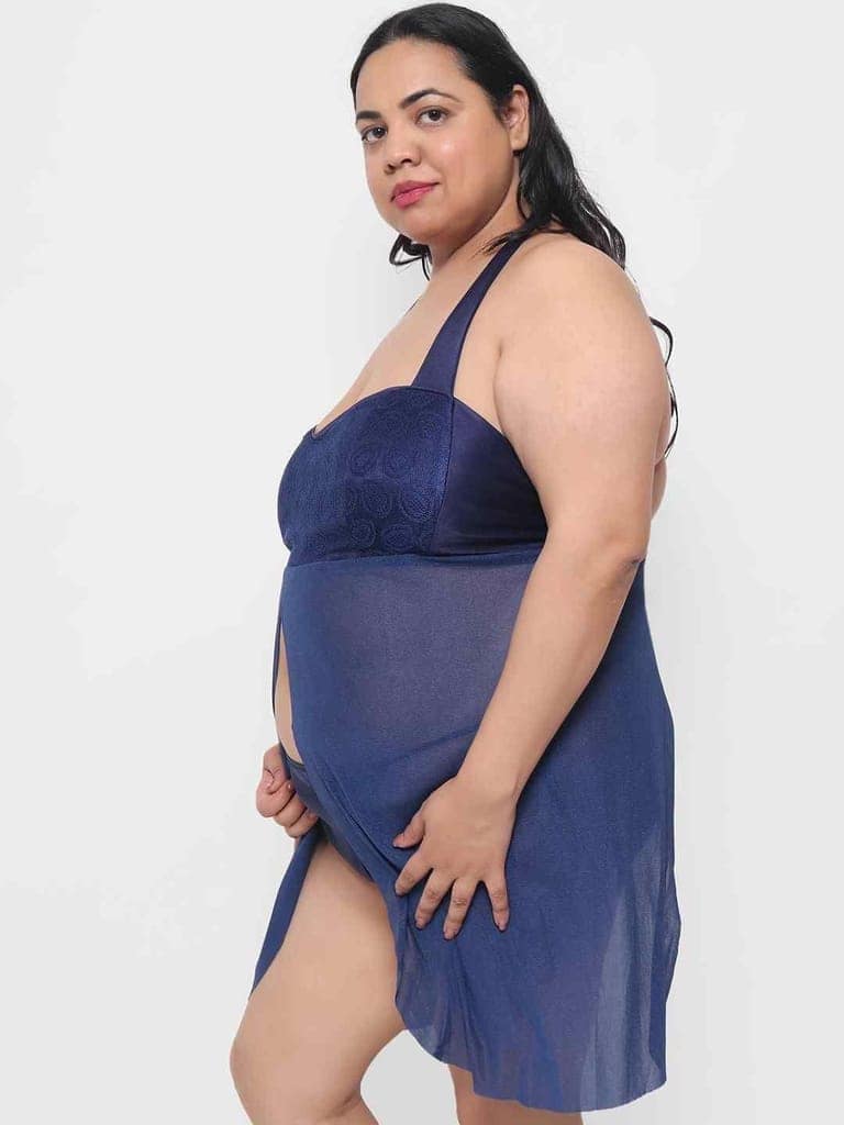 Plus Size Sexy Navy Babydoll Bikini Dress with Panty for Honeymoon BB33N view 2