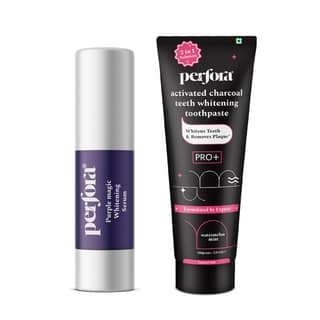 Perfora Luminous White Combo | Purple Magic Whitening Serum & Charcoal Watermelon Mint Toothpaste | v34 Colour Corrector for Teeth | Enamel Safe & Effective Teeth Whitener Solution, Pack of 2