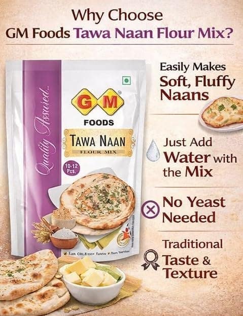 GM Foods Tawa Naan Flour Instant Mix 400g (Pack of 5) | Soft & Fluffy Indian Flatbread Mix for Stovetop Cooking | Easy to Knead | Homemade Naan Without Tandoor | For Curry, Wraps & Daily Meals | No Preservatives view 3