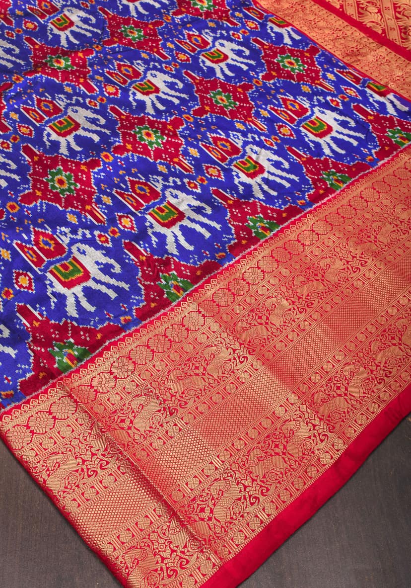 Ambari - Blue Stunning Ikkat Patola Kanjivaram Fusion Silk Saree with zari border | SILK MARK CERTIFIED view 2
