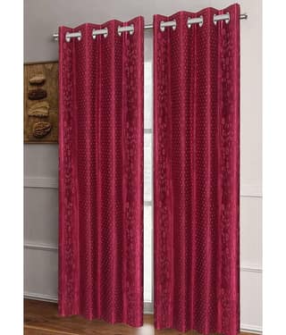 Home Candy Set of 2 Long Door Semi-Transparent Eyelet Polyester Maroon Curtains ( 274 x 120 cm )