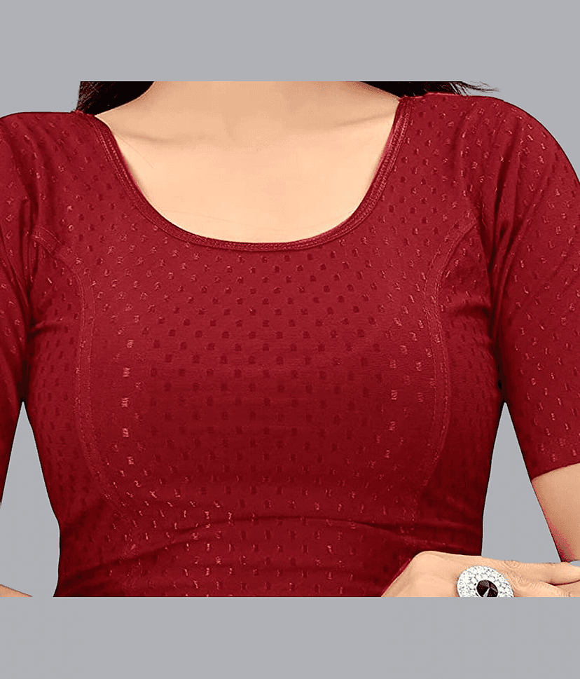 Bulbul Maroon Readymade without Pad Lycra Women's Blouse ( Pack of 1 ) view 2