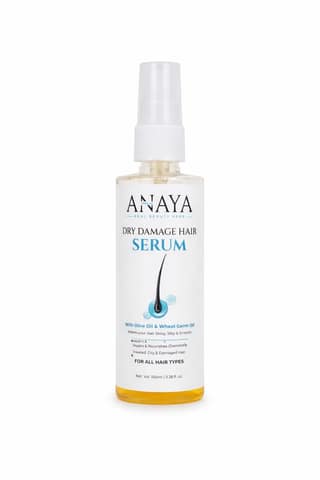 Anaya Naturals Dry Damage Hair Serum with Olive Oil & Wheat Germ Oil – Repairs, Smoothens & Adds Shine for All Hair Types (100 ml)