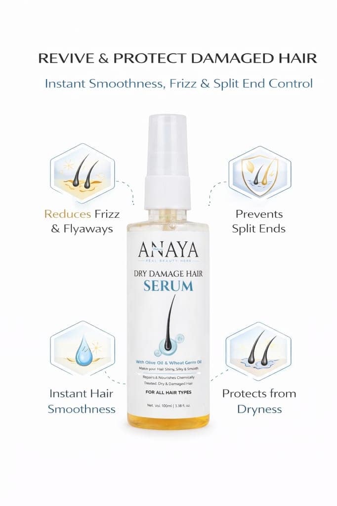 Anaya Naturals Dry Damage Hair Serum with Olive Oil & Wheat Germ Oil – Repairs, Smoothens & Adds Shine for All Hair Types (100 ml) view 3