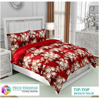 Black Bee White Flower On Maroon Base Double Bedsheet With 2 Pillow Covers (208 X 213 Cm)(Bs30-07)