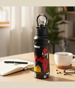 Gluman SS Magique Kids Water Bottle 500ml (Spiderman) Black Stainless Steel Sipper Water Bottle 500 mL ( Set of 1 )