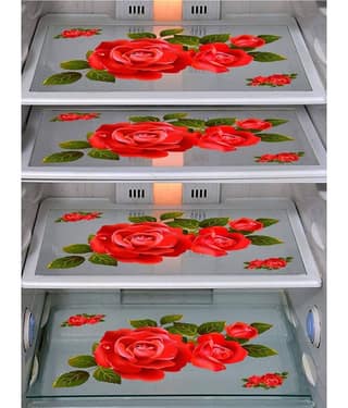 Crosmo PVC Floral Printed Fridge Mats ( 43 29 ) Pack of 4 - Multicolor