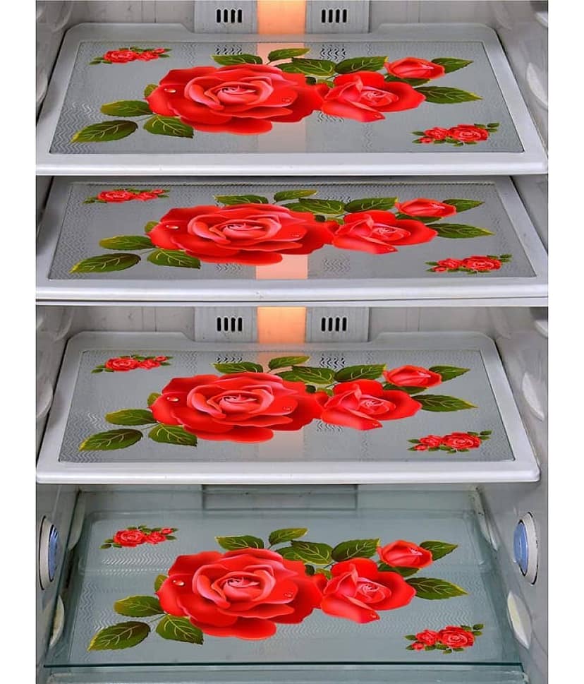 Crosmo PVC Floral Printed Fridge Mats ( 43 29 ) Pack of 4 - Multicolor