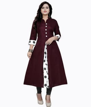 Hetsa Women Cotton Printed Anarkali Kurti ( Maroon )