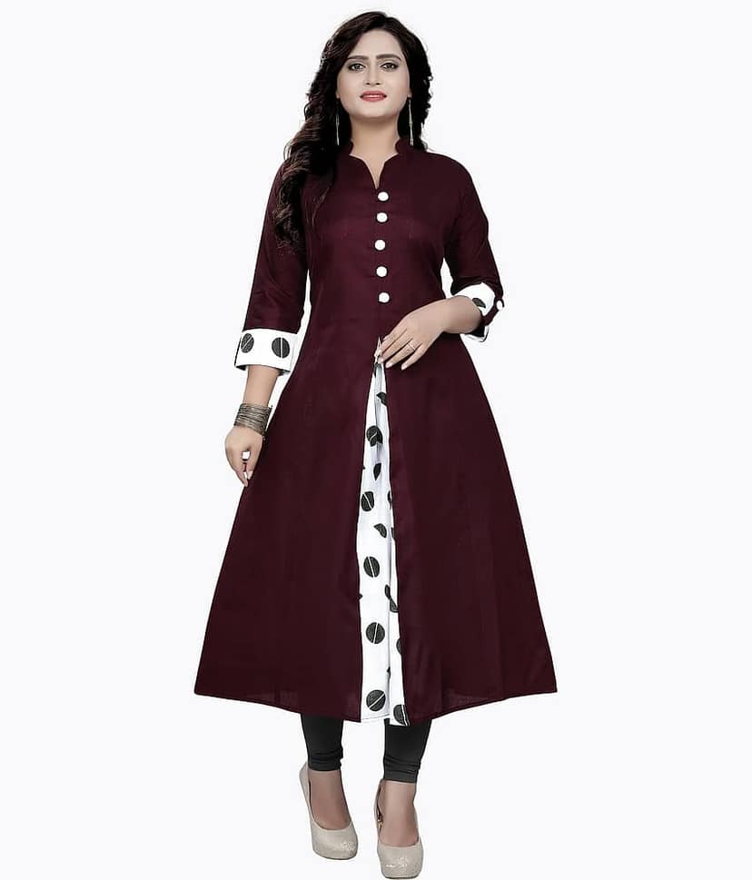 Hetsa Women Cotton Printed Anarkali Kurti ( Maroon )