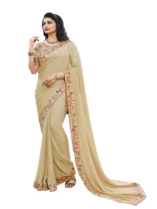 HHK Fashion Women's Printed Vichitra 5.5 Meter Saree with Unstitched Blouse Piece