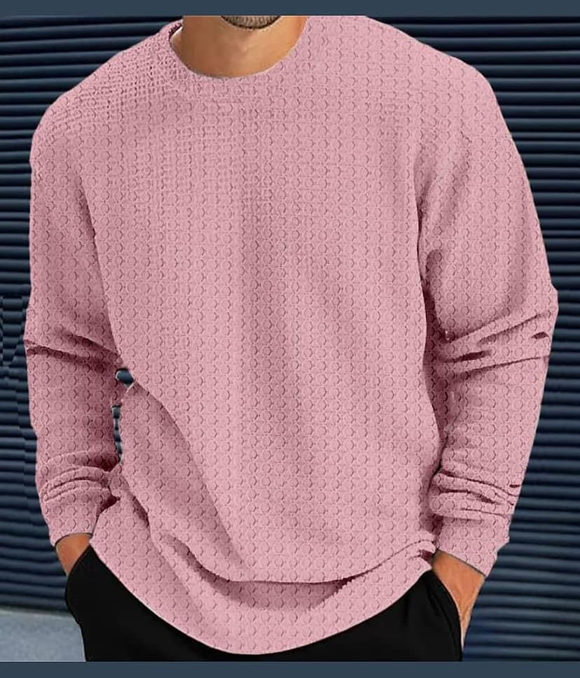 Reya Polyester Regular Fit Self Design Full Sleeves Men's Round T-Shirt - Pink ( Pack of 1 )
