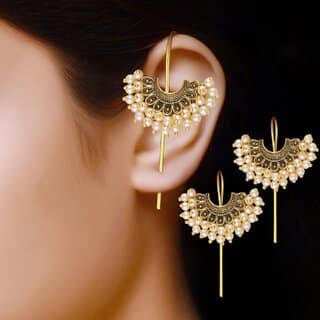 Vivastri Elite Charming Green ear cuff Pearl Earring for Women and Girls [VIVA2665ERG]