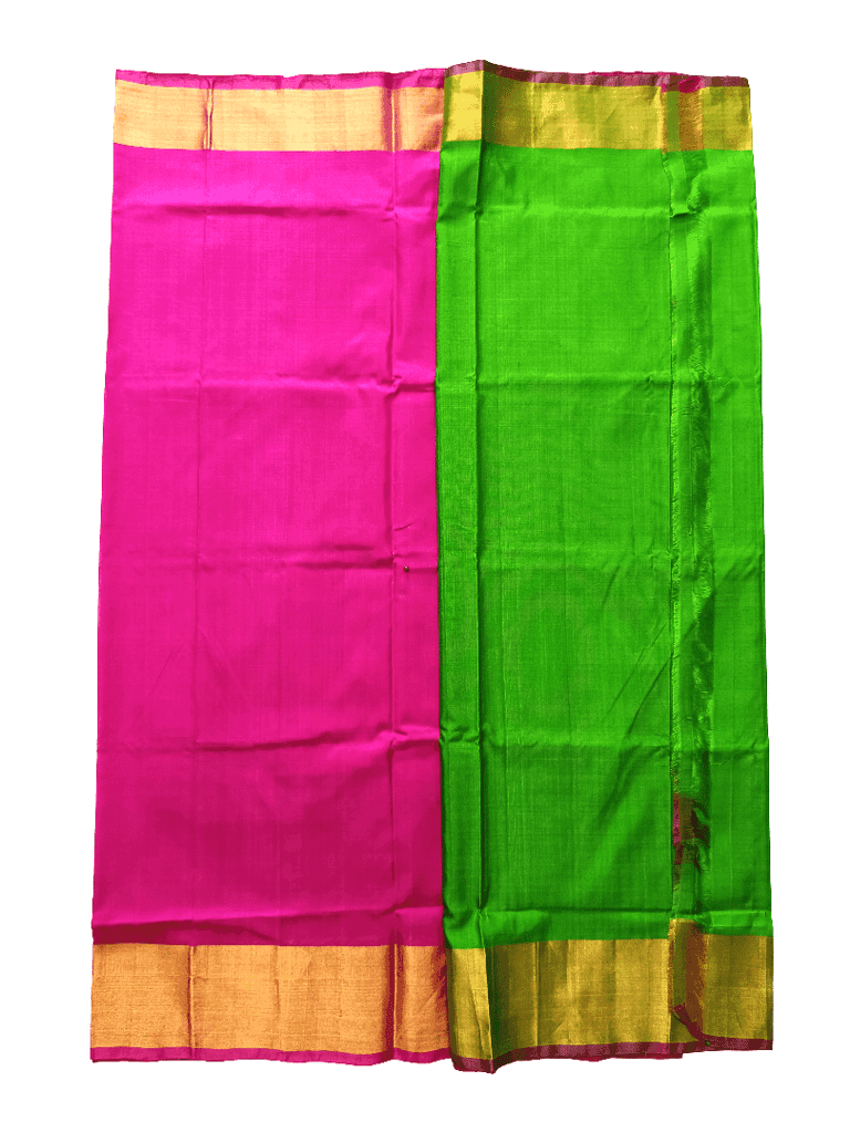 Vibrant Parrot Green & Pink Uppada Pattu Saree with Golden Zari Border - Traditional & Elegant view 3
