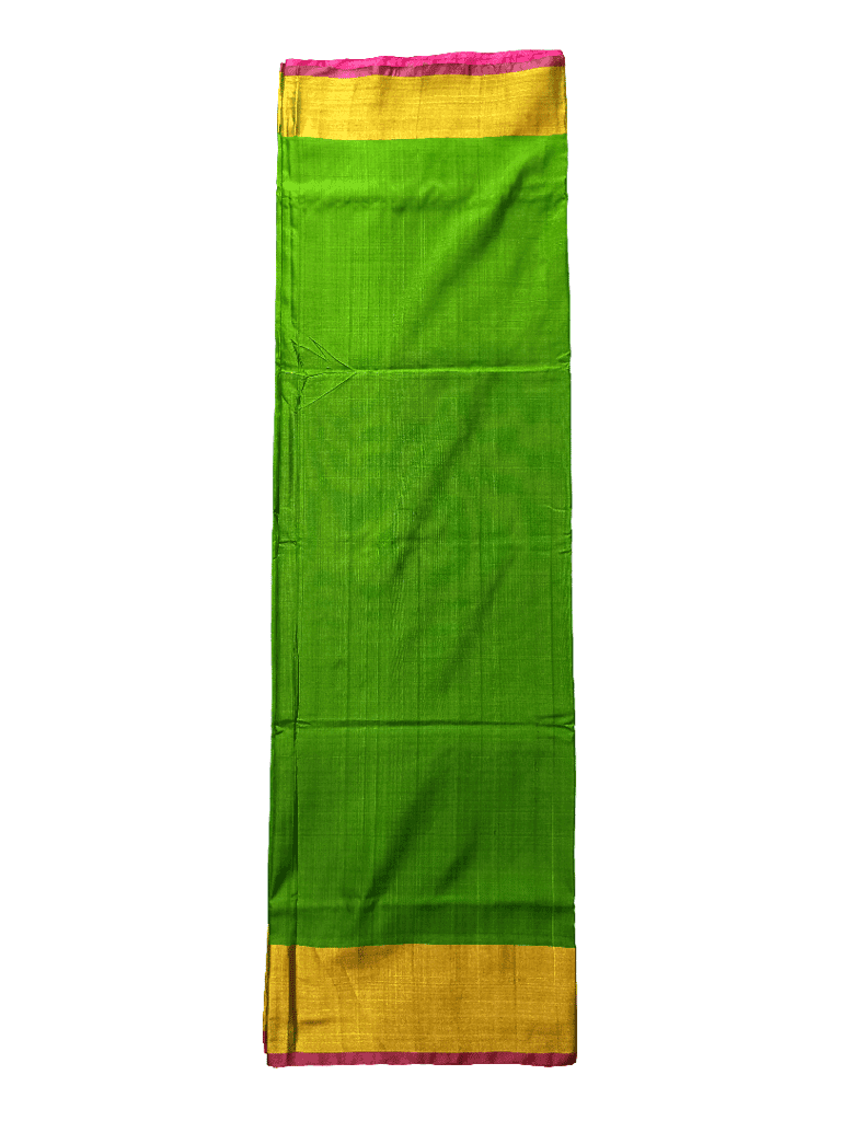 Vibrant Parrot Green & Pink Uppada Pattu Saree with Golden Zari Border - Traditional & Elegant view 4