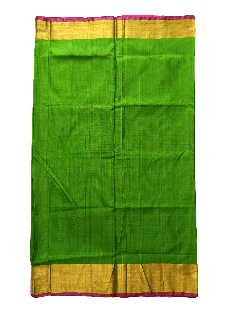 Vibrant Parrot Green & Pink Uppada Pattu Saree with Golden Zari Border - Traditional & Elegant view 5