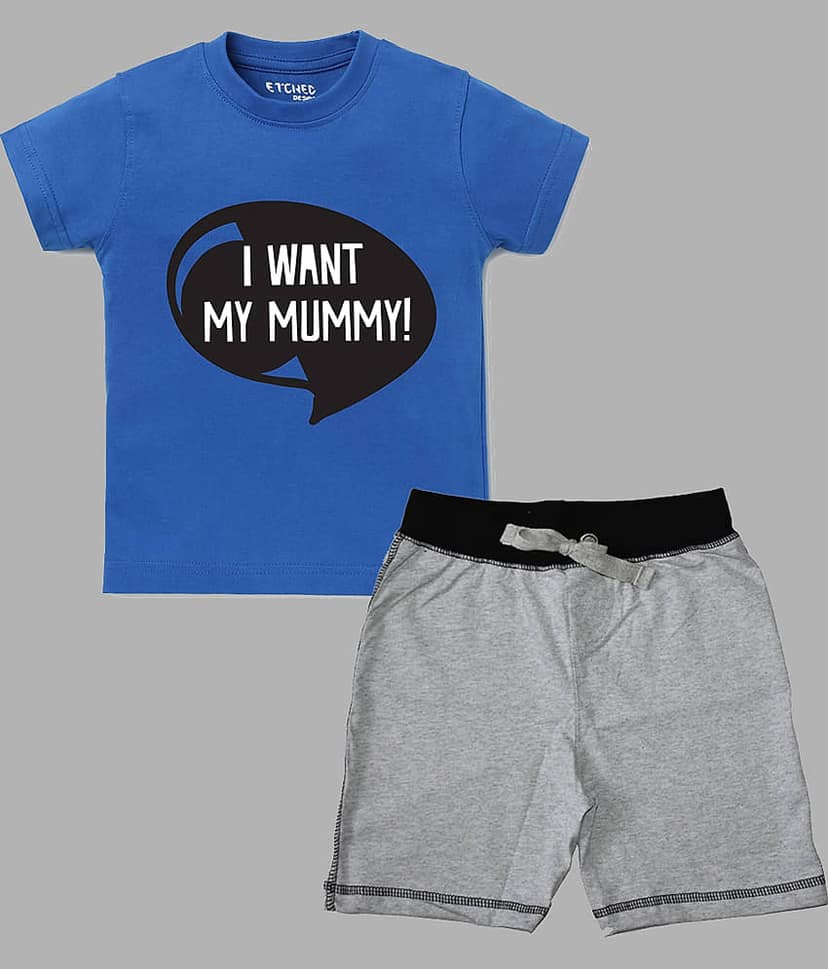 ETCHED DESIGN Pack of 1 Boys Cotton T-Shirt & Shorts Set ( Multicolor )