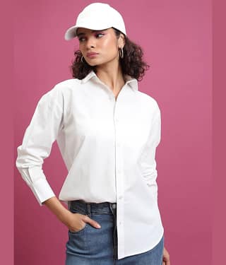 Tokyo Talkies Women Solid Cotton Shirt ( White )