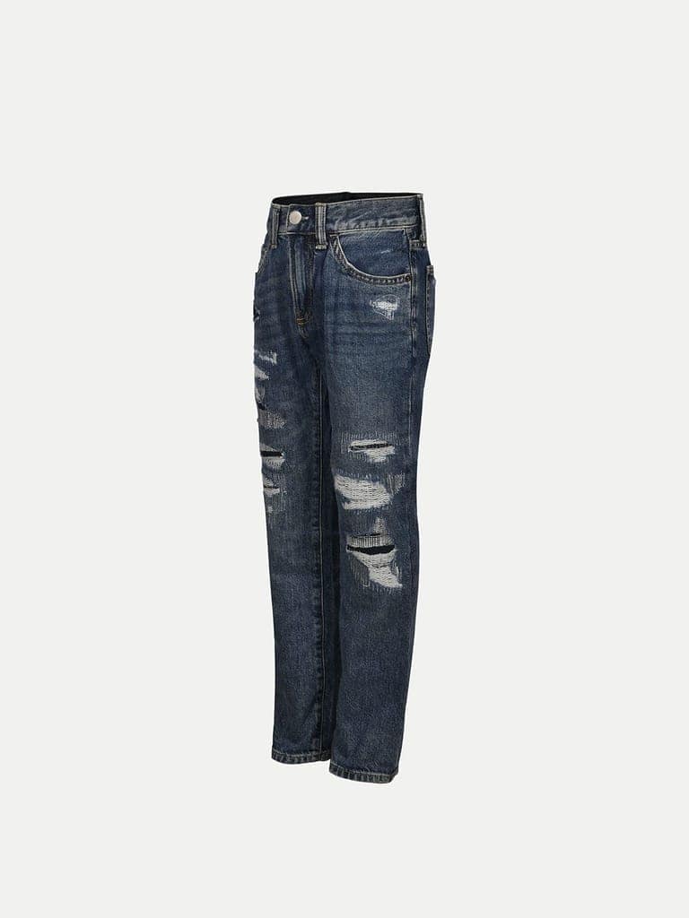 Teen Boys Blue Fashion Torned Washed Denim Pant view 2