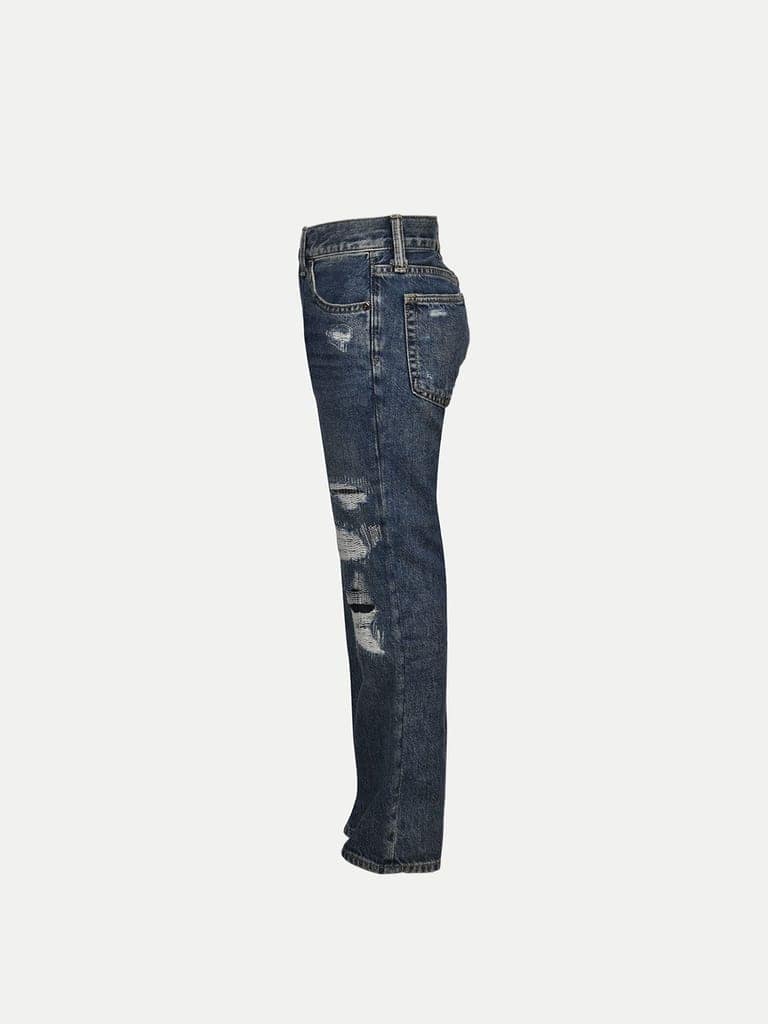 Teen Boys Blue Fashion Torned Washed Denim Pant view 3