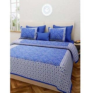 100 Cotton Bandhani Print 120 TC Double Bed Sheet With 2 Pillow Covers - (82 Inch X 92 Inch, Blue)