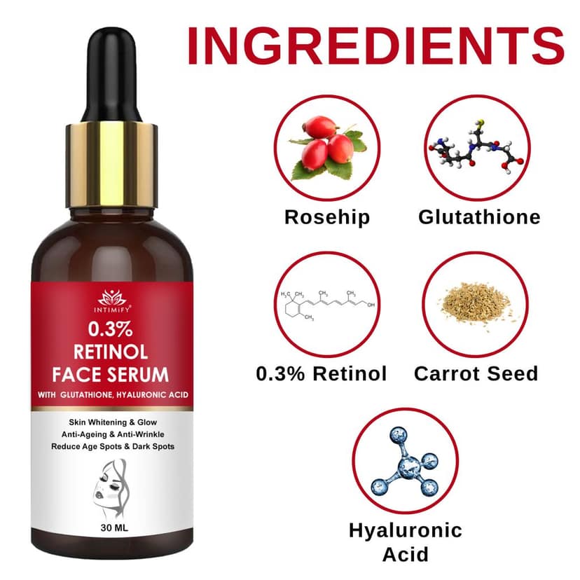 Intimify 0.3% Retinol Face Serum, for Skin Brightening, skin brightening serum, face serum, anti acne serum, 30 ml view 3