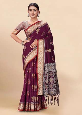 Woven Art Silk Saree in Wine