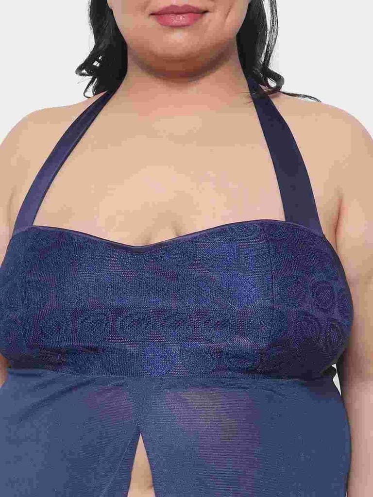 Plus Size Sexy Navy Babydoll Bikini Dress with Panty for Honeymoon BB33N view 6