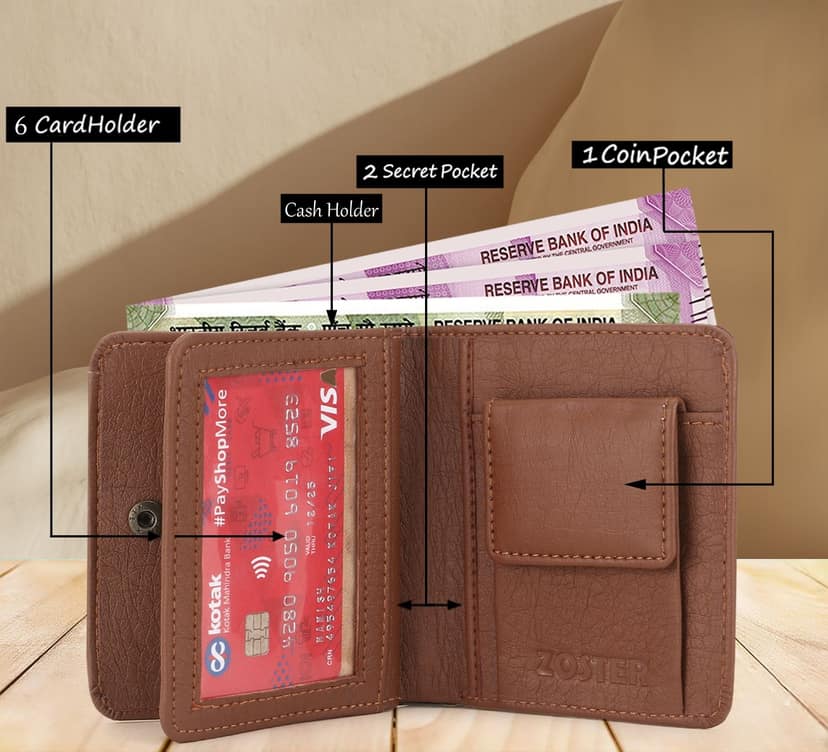 ZOSTER Tan Vegan Leather Wallet for Men & Women - Stylish and Sustainable Wallet view 3