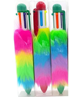 YESKART-Fully 6 In 1 Soft Rainbow Color Fur Pen For Kids Stationery Items For Kids PACK OF 3