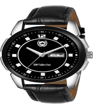 Om Collection - Black Leather Analog Men's Watch