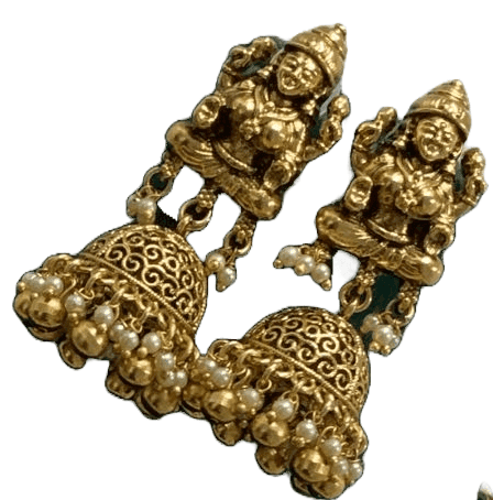 Stunning antique gold plated traditional Indian necklace set with intricate detailing and pink stones. view 3