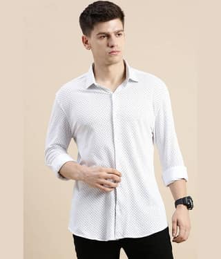 Showoff Cotton Blend Regular Fit Printed Full Sleeves Men's Casual Shirt - Off White ( Pack of 1 )