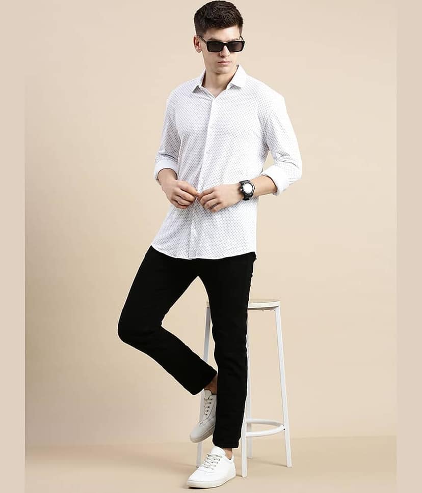 Showoff Cotton Blend Regular Fit Printed Full Sleeves Men's Casual Shirt - Off White ( Pack of 1 ) view 5