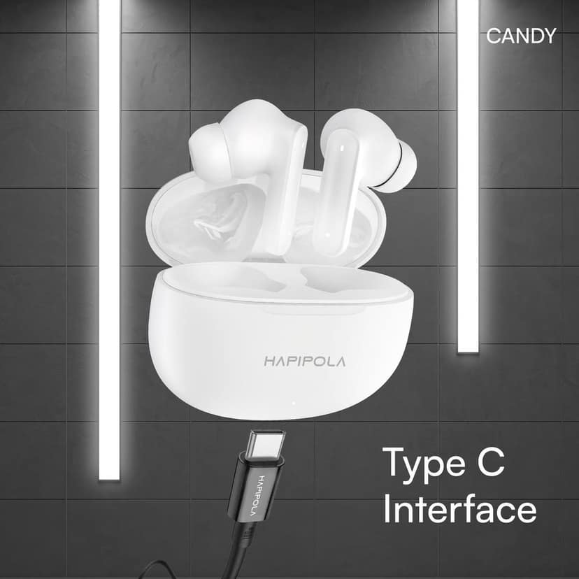 HAPIPOLA TWS Candy Immersive Audio | Ai-ENC | Bluetooth v5.2 13mm Driver | 100 Hours Stand-by 23 Hours Combined Playback | Touch Control Type C Interface | Good Bass view 6