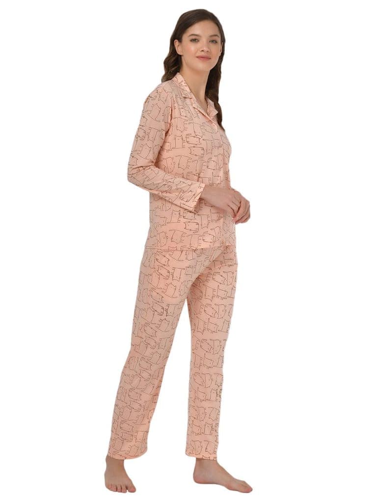 Klamotten Women's Baby Pink Allover Printed Top Pyjama Set N55H view 3