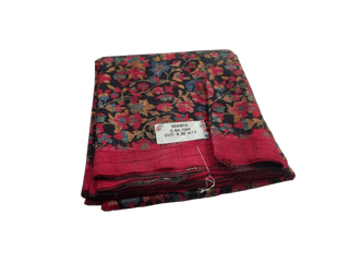 Black and Red colour Floral Designer Pure Silk Saree with Blouse Piece