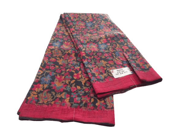 Black and Red colour Floral Designer Pure Silk Saree with Blouse Piece view 2