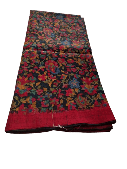 Black and Red colour Floral Designer Pure Silk Saree with Blouse Piece view 3