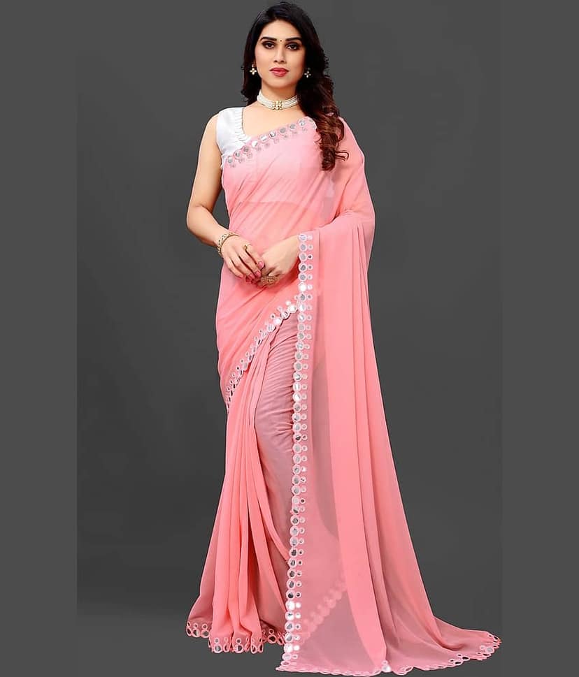RIDDHI SHIVAY FAB Georgette Embroidered Saree With Unstitched Blouse Piece ( Green )