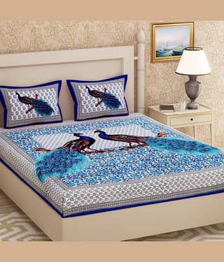 PETROSOLY Cotton 1 Double Bedsheet with 2 Pillow Covers ( Blue )