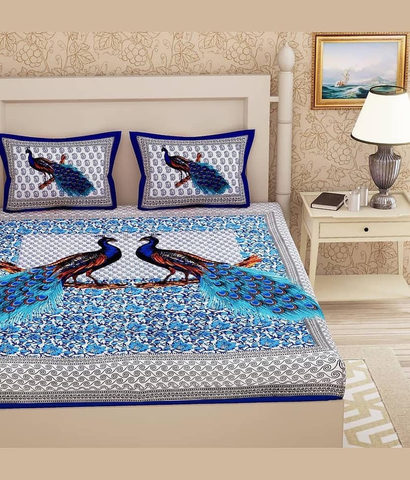 PETROSOLY Cotton 1 Double Bedsheet with 2 Pillow Covers ( Blue ) view 2