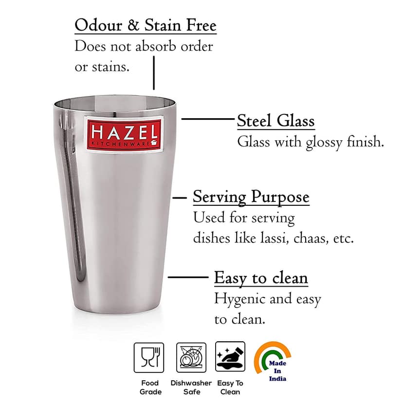 HAZEL Stainless Steel Lassi Glass 750 ml , Large Drinking Glasses for Water , Big Steel Glass , Juice, Milk Pack of 2 view 3