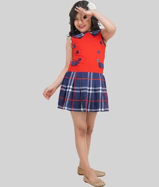 Being Naughty Cotton Blend Frock For Girls ( Pack of 1 , Blue )