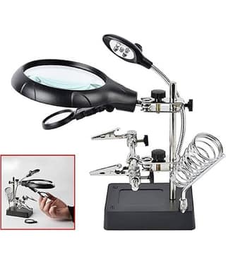 Desktop LED Lighted Magnifying Glass Soldering Station, mlogiroa Adjustable Helping Hands Magnifier 2.5X 7.5X 10X Magnifying Glass Magnifier Station with LED Light