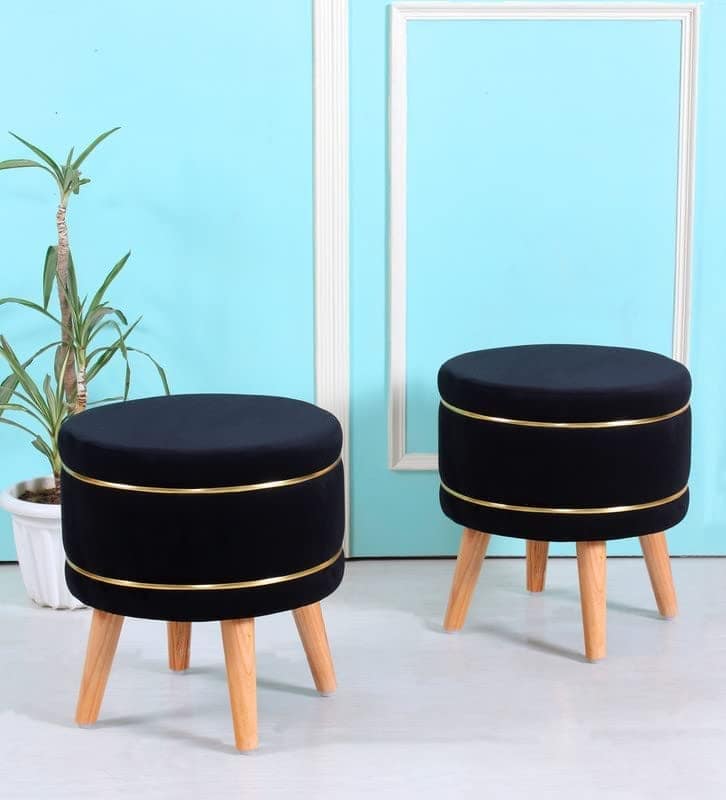 ShadowKart Pouffes Sitting Stool for Living Room, Mudda Puffy Wooden Ottoman Stools, Pouffe Footstool, Pouf for Office Home Decoration & Dressing Table, 16x16x18 Inch
